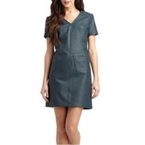 NWT CUT25 by Yigal Azrouël, Leather short sleeve mini dress w/ slit pockets